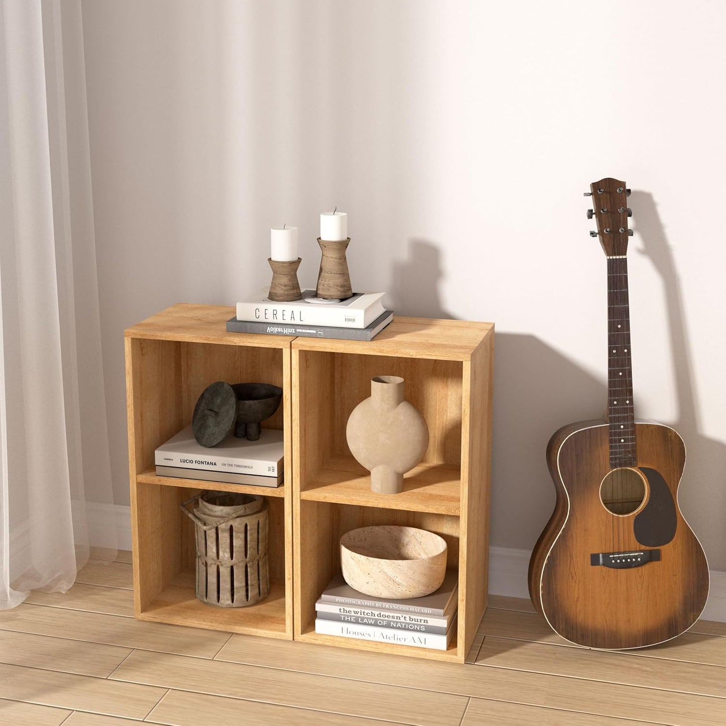 Wooden 2 Cube Storage Organizer, 2 Tier Storage Cubes Storage Display Cubby, Versatile Cubes Shelf and Cubby Organizer for Any Space (Oak, 2 Cube-W(11.8inch)