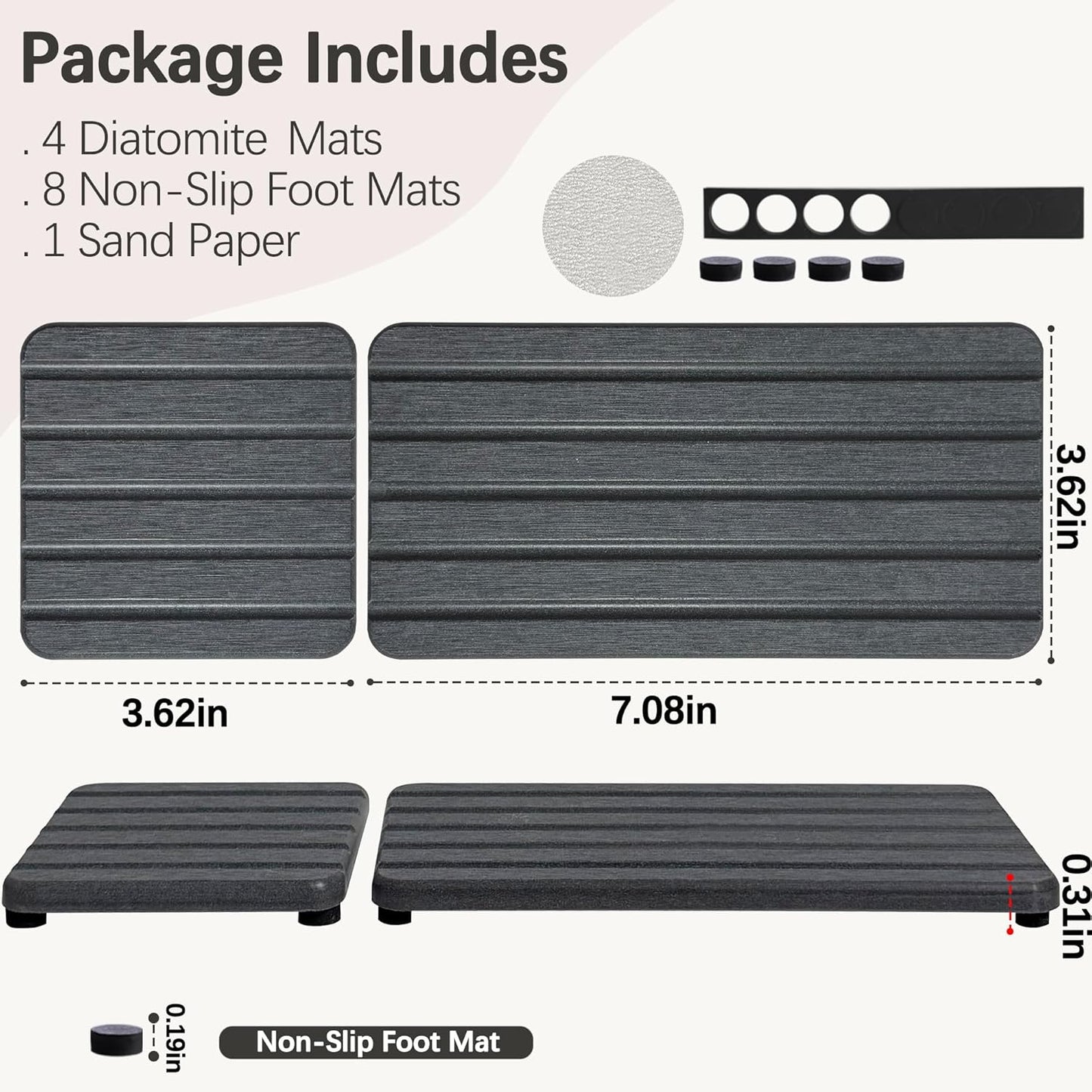 Set of 4 Bathroom Vanity Tray, Quick-Dry Diatomite Kitchen Tray with Non-Slip Pads | Water Absorbing Stone Used for Soap, Sponges, Cosmetics | Eco-Friendly Bath Sink Organizer