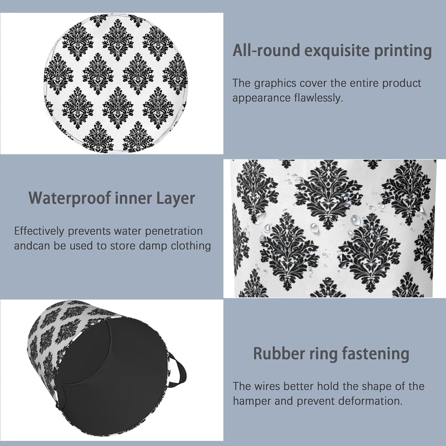 Vintage Damask Floral Laundry Basket,Oxford Cloth Laundry Hamper with Handle Foldable Portable Clothes Storage Basket for Bathroom Bedroom Dorm Room 16" x 20.8"