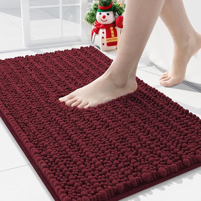 Arotive Luxury Chenille Bathroom Rug Mat, Extra Soft Thick Absorbent Shaggy Bath Rugs, Non-Slip Machine Wash Dry, Plush Bath Mats for Bathroom, Shower and Tub, 36x24, Burgundy