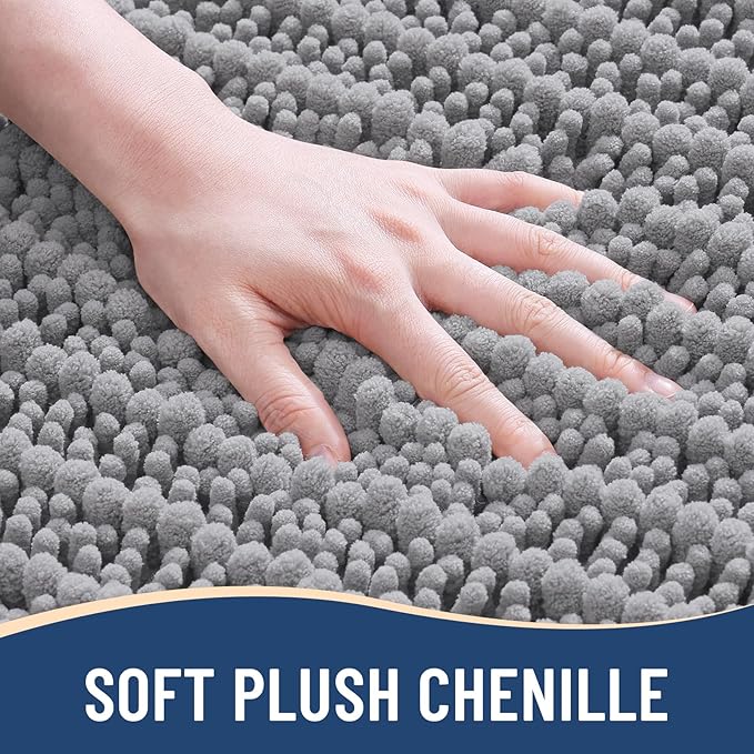 Arotive Luxury Chenille Bathroom Rug Mat, Extra Soft Thick Absorbent Shaggy Bath Rugs, Non-Slip Machine Wash Dry, Plush Bath Mats for Bathroom, Shower and Tub, 40x32, Grey