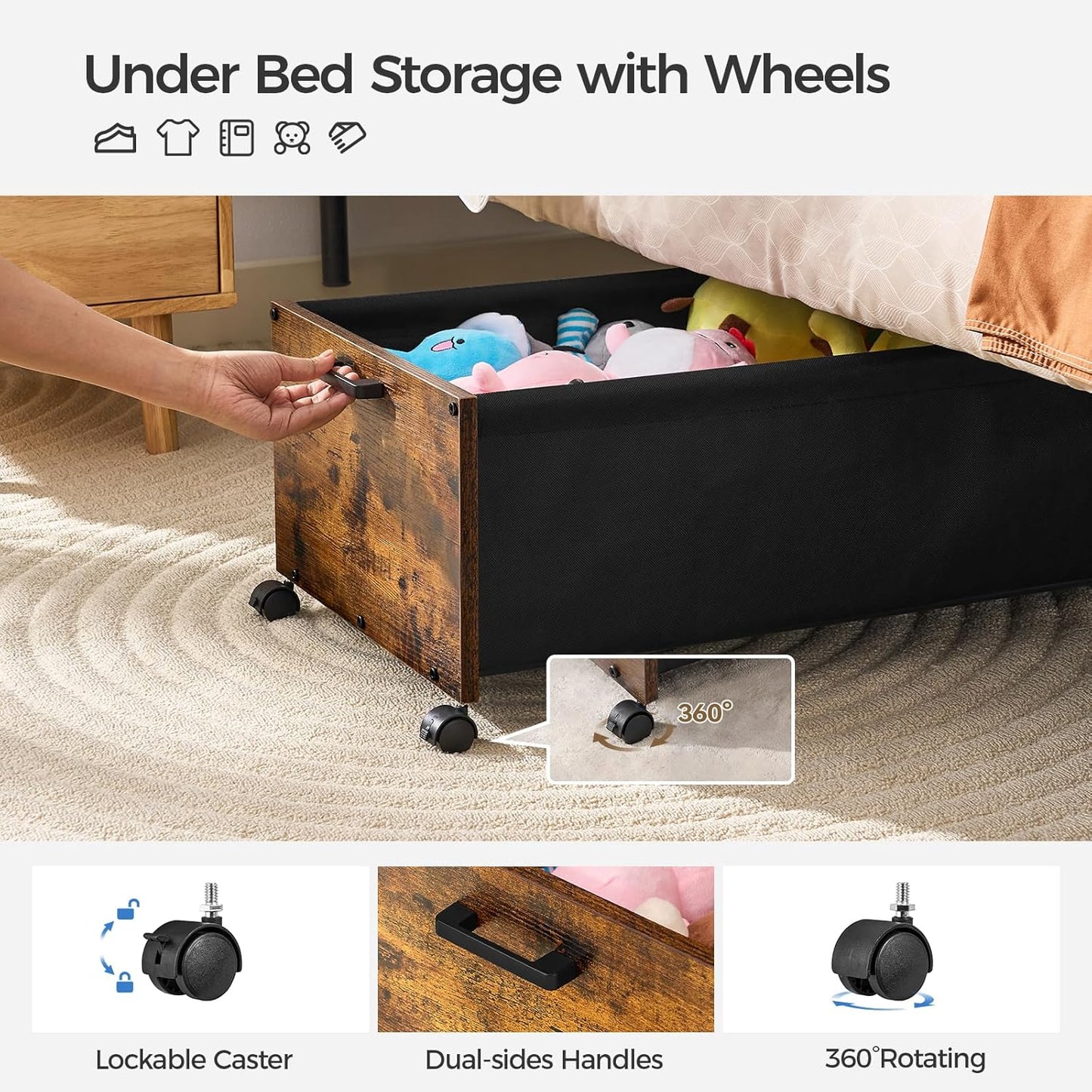Under Bed Storage with Wheels, Under Bed Storage Containers, UnderBed Drawers with Metal Frame, for Clothes Shoes Blanket