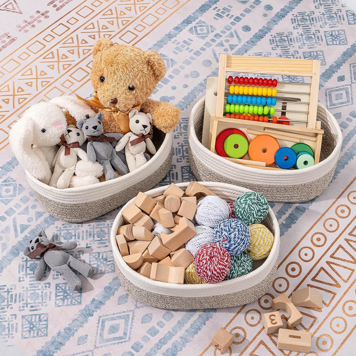 CubesLand Baskets for Shelves Storage,Cube Shelf Closet Storage Bins Set 2,Long-lasting &Skin-friendly Toy Basket Bin,Stylish Room Decor Basket,Woven Off White/Light Brown