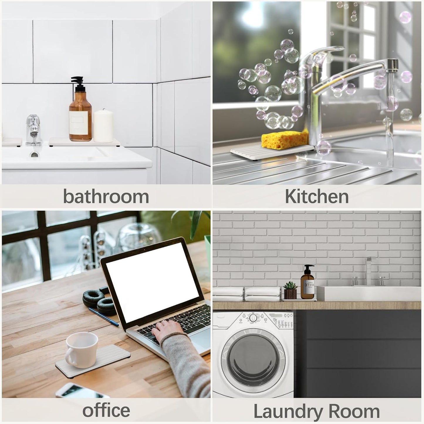 2 PCS Water Absorbent Diatomite Coasters (9.5" x 4"), Grooved Design, Water Absorbing Stone Used for Hand Soaps & Plants & toiletries in The Modern Home