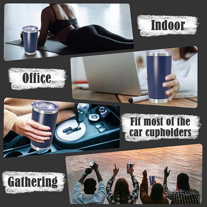 20 oz Tumbler Coffee Travel Tumblers Bulk with Lid Stainless Steel Double Wall Vacuum Insulated Mug Powder Coated Cups fit Car Cupholder for Hot and Cold - Navy, 8Pack