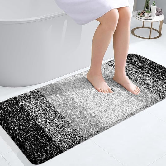 OLANLY Bathroom Runner Rugs 47x20, Extra Soft Absorbent Microfiber Bath Rugs, Rubber Backing, Quick Dry, Machine Washable Bath Mats for Bathroom Floor, Tub and Shower, Home Decor Accessories, Black