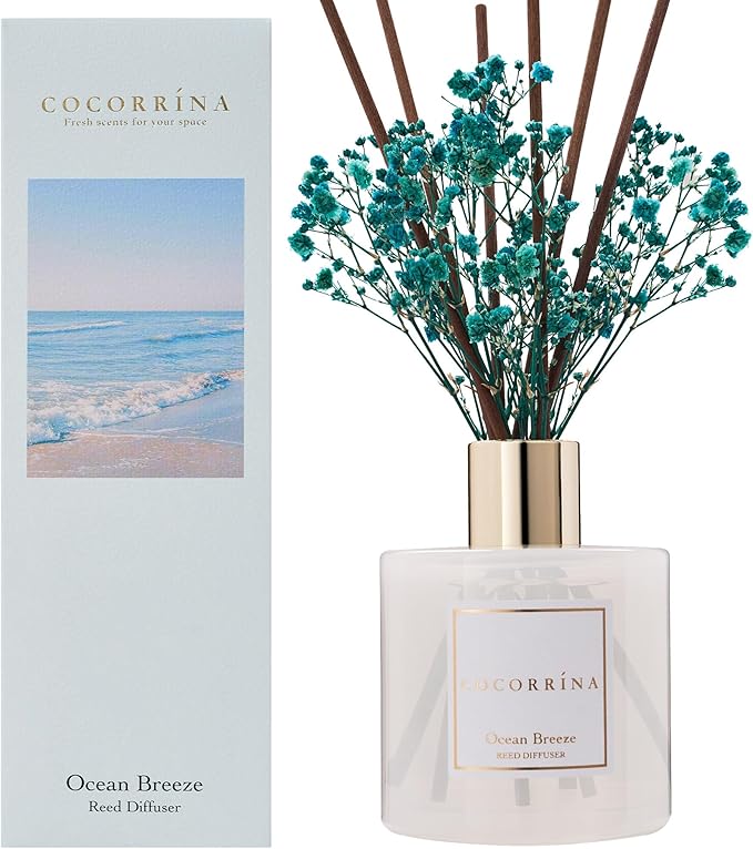 COCORRÍNA Reed Diffuser - Ocean Breeze Scented Diffuser with 8 Sticks Home Fragrance Reed Diffuser for Bathroom Shelf Decor