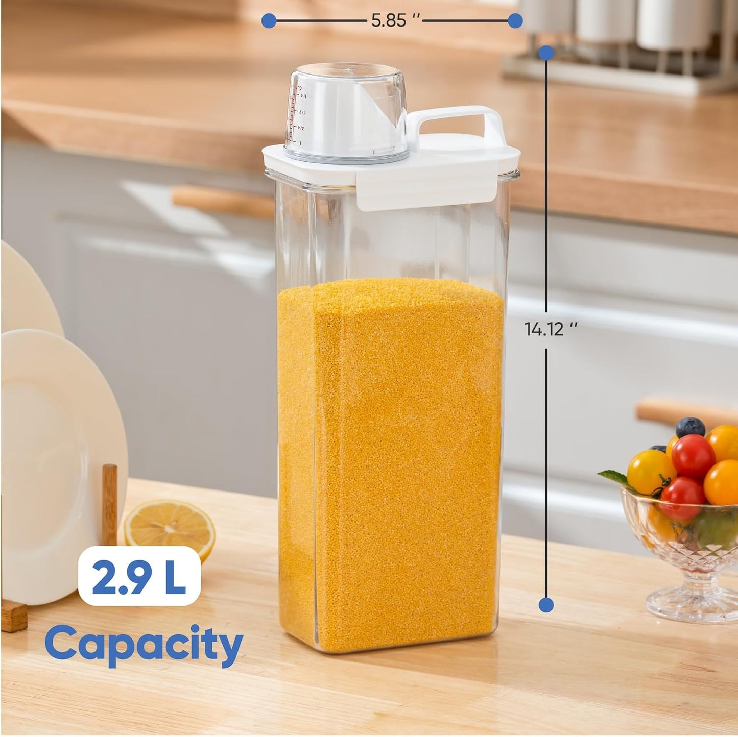 Chef's Path Airtight Food Storage Containers, Pack of 2 – 2.9L Cereal and Pasta Storage Organizer with Spout, Handle, & Measuring Cup Lid – Kitchen & Pantry Organizer for Food & Baking Supplies