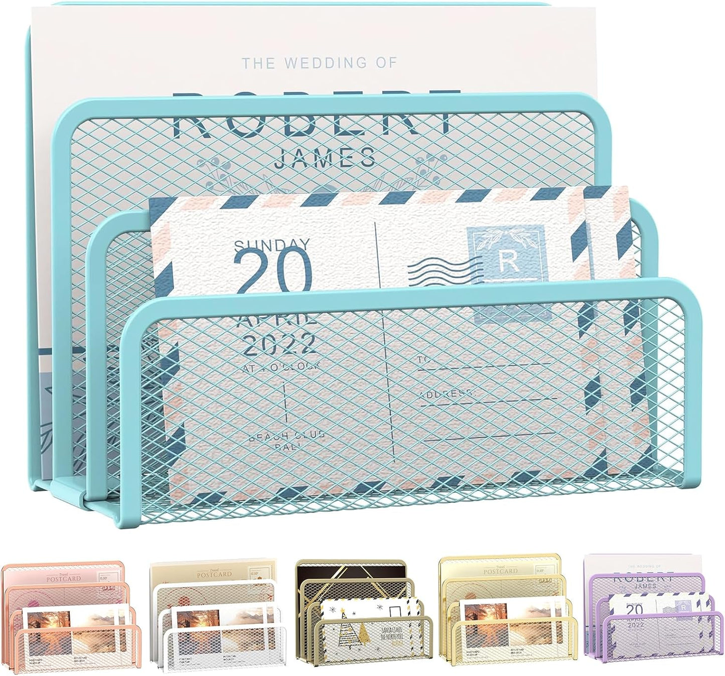 SUPEASY Mail Organizer for Desk, Mesh Metal Mail Holder Countertop with 3-Slot, Letter Sorter File Holder, Office Envelope Organizer for Mails (Blue)