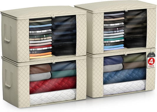 Sorbus Foldable Storage Bag Organizers, Large Clear Window & Carry Handles, Great for Clothes, Blankets, Closets, Bedrooms, and more