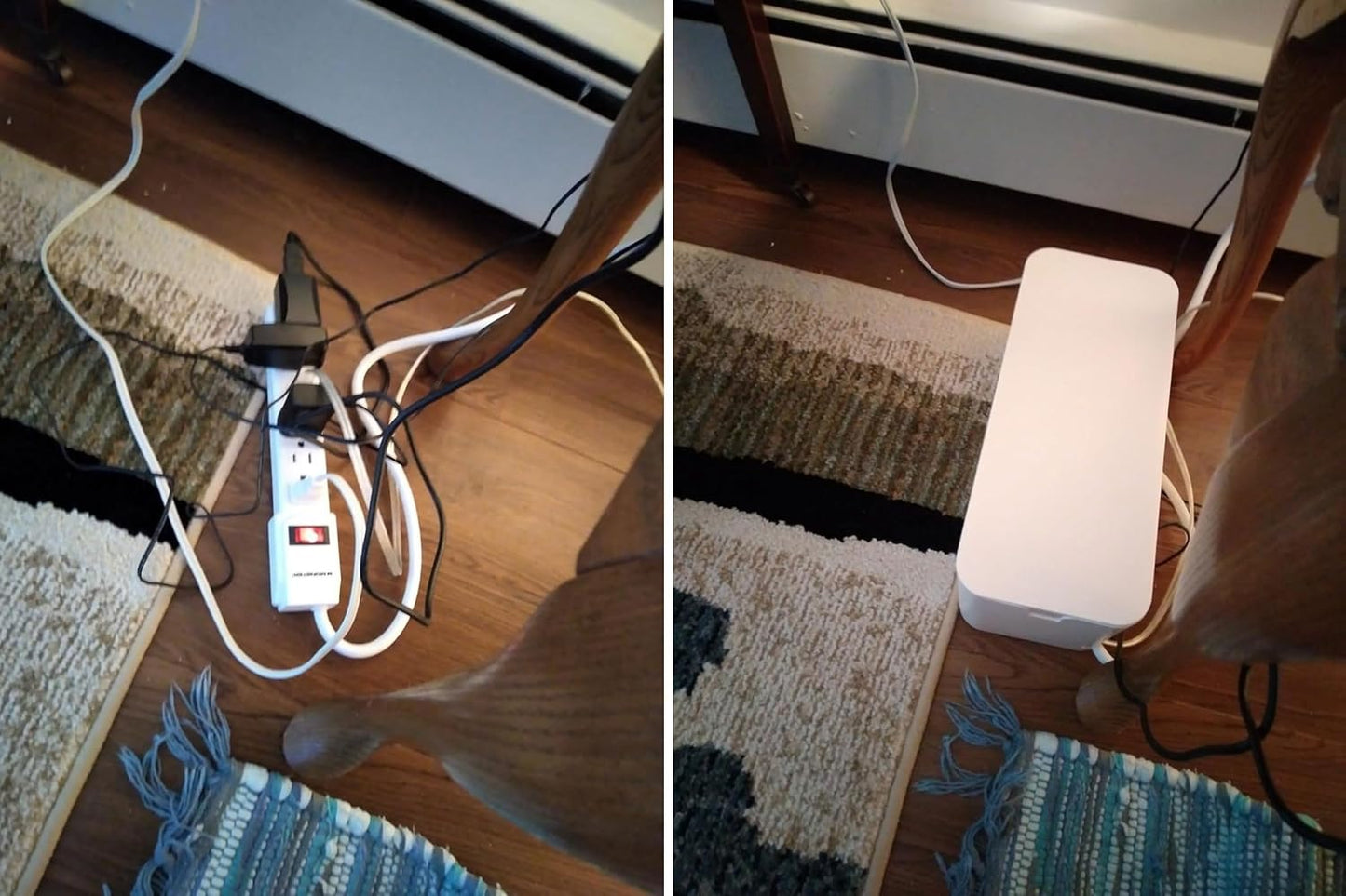 ZhiYo Cable Management Box White, 2Pack Cord Organizer Box - Extra Large and Medium Size, Cord Hider Box to Conceal Power Strips on Desk or Floor, Made from Electrically Safe ABS Material