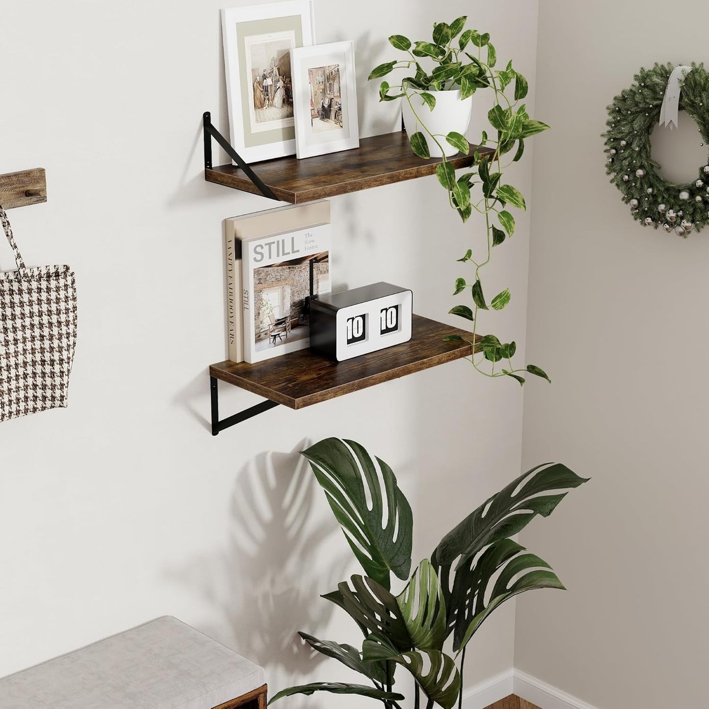 Axeman 12 Inch Deep Floating Shelves for Wall - 24 Inch Wide x 12 Inch Deep Wall Shelves Set of 2 - Rustic Wood Floating Shelves for Living Room