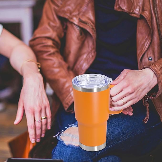 20 oz Tumbler with Handle and Lid, Stainless Steel Tumbler Insulated Travel Coffee Mug, Spill Proof Double Wall Vacuum Tumbler Cup Keep Drink Hot & Cold,Orange, 12 Pack