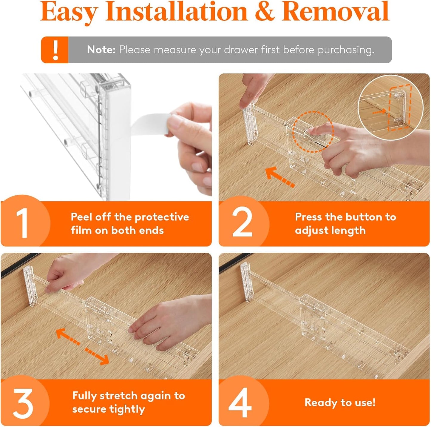 Lifewit Clear Drawer Dividers Adjustable Clothes Drawer Organizers, Expandable Drawer Separators, 5 Pack, 4" High/11-17 Long