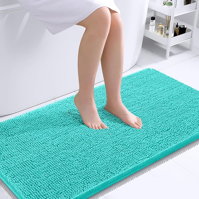 OLANLY Bathroom Rugs 44x24, Extra Soft Absorbent Chenille Bath Rugs, Rubber Backing Quick Dry, Machine Washable Bath Mats for Bathroom Floor, Tub and Shower, Home Decor Accessories, Teal