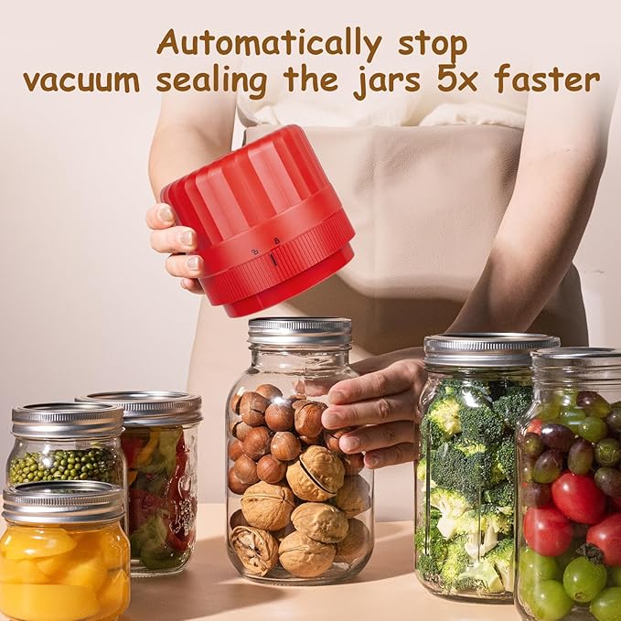 Fully Automatic Mason Jar Vacuum Sealer Kit - Auto Stop Mason Jar Vacuum Sealer Kit, Jar Vacuum Sealer for Mason Jars, Jar Vacuum Sealer, A Must-Have for Canned Foods Pantry Canning Pickling