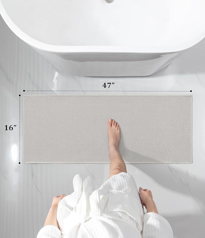 YIHOUSE Bathroom Rugs Mat 16x47, Non Slip Quick Dry Bath Mats for Bathroom Absorbent Ultra Thin Bath Rugs Machine Washable Fit Under Door for Sink, Cabinet, Laundry (Beige, 16"x47")