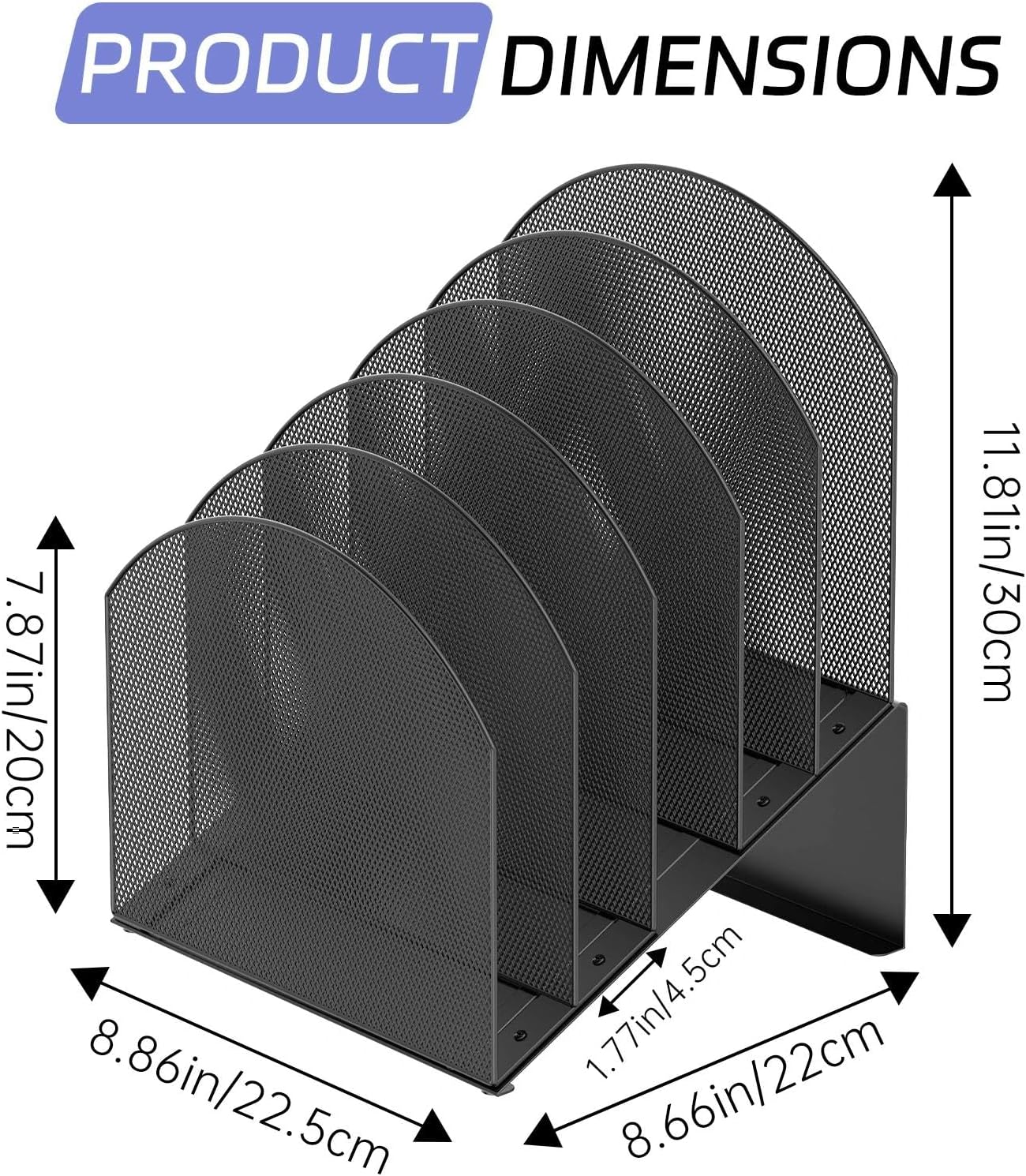 5-Tier Desk File Organizer, Vertical File Folder Organizer. Metal Mesh Mail Rack, Document & Record Holder and Storage for Home Office School, Black