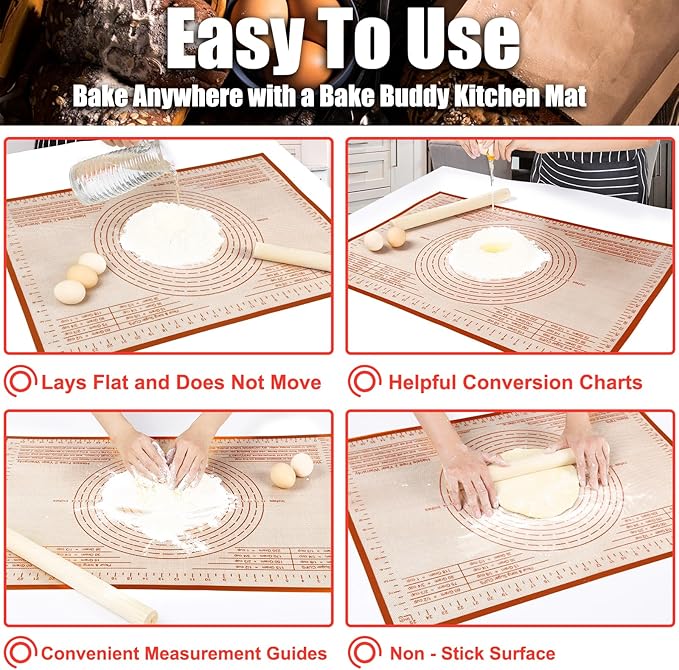 Silicone Pastry Mat 34''By 26'' Nonstick Baking Mats Extra Large Counter Mat for Dough Rolling, Pastry, Pie Crust, Fondant, Cookies, Bread, Pasta, Pizza Mat