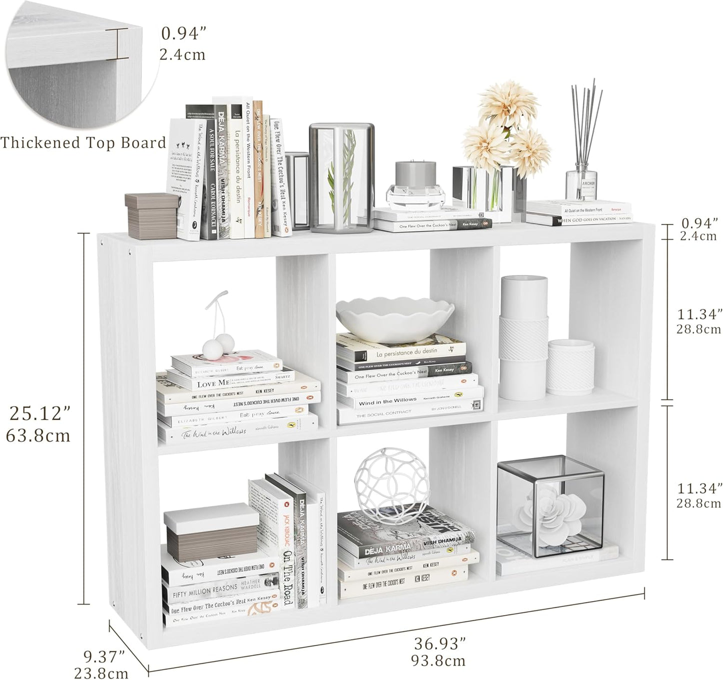 Cube Storage Organizer Bookcase, Decorative 11 inch Open Back Cubical Shelf with Thickened Border, Display Bookshelf for Living Room, Home Office, Sturdy Room (White, 6 Cube)