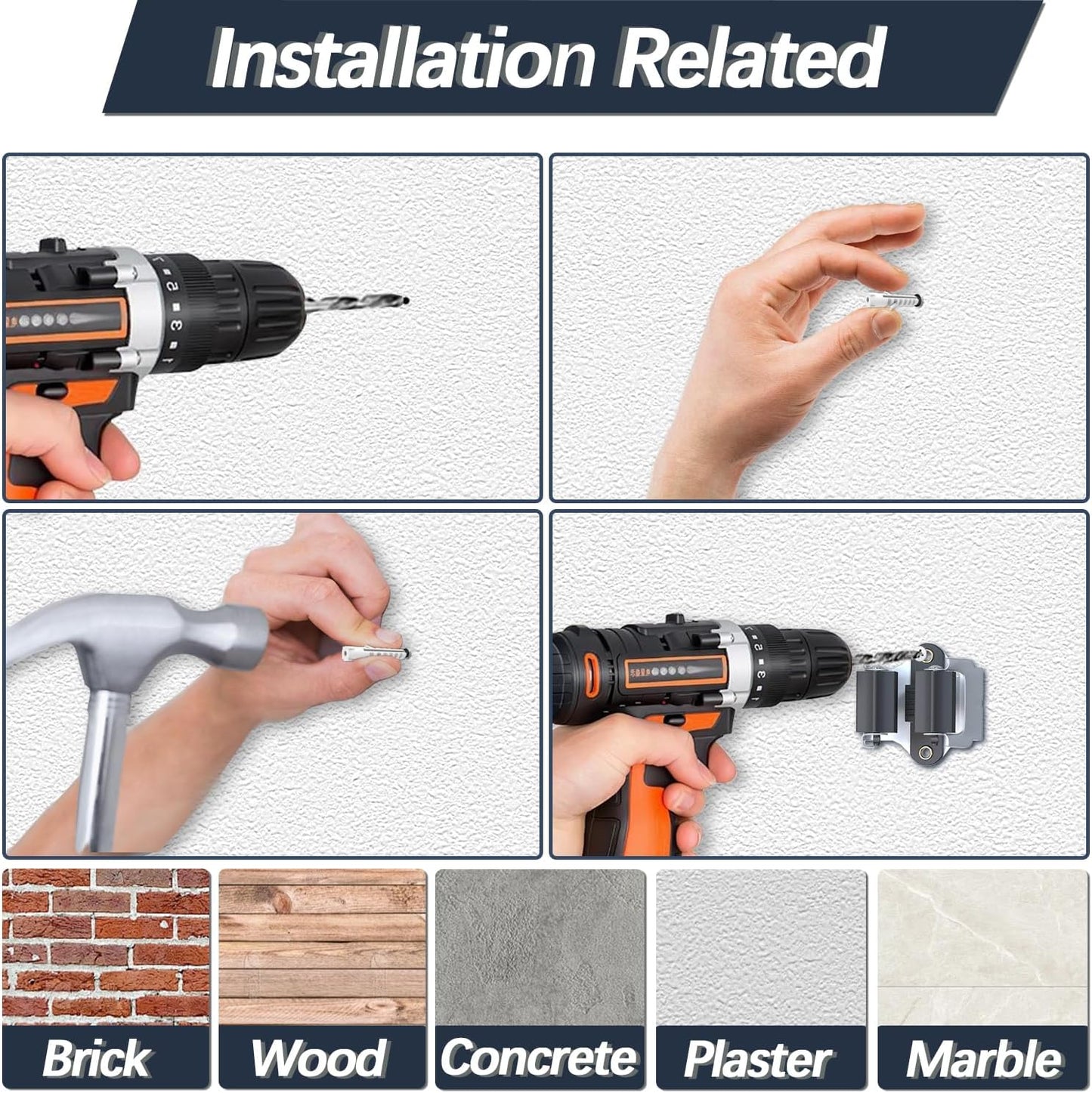 3-H 8 Pack Mop and Broom Holder Big Size Hanging 1 KG Extra,Broom Hanger Wall Mount for Hanging and Organizing Shove Rake Yard Tools in Shed Kitchen Laundry Room Bathroom Garden(black)