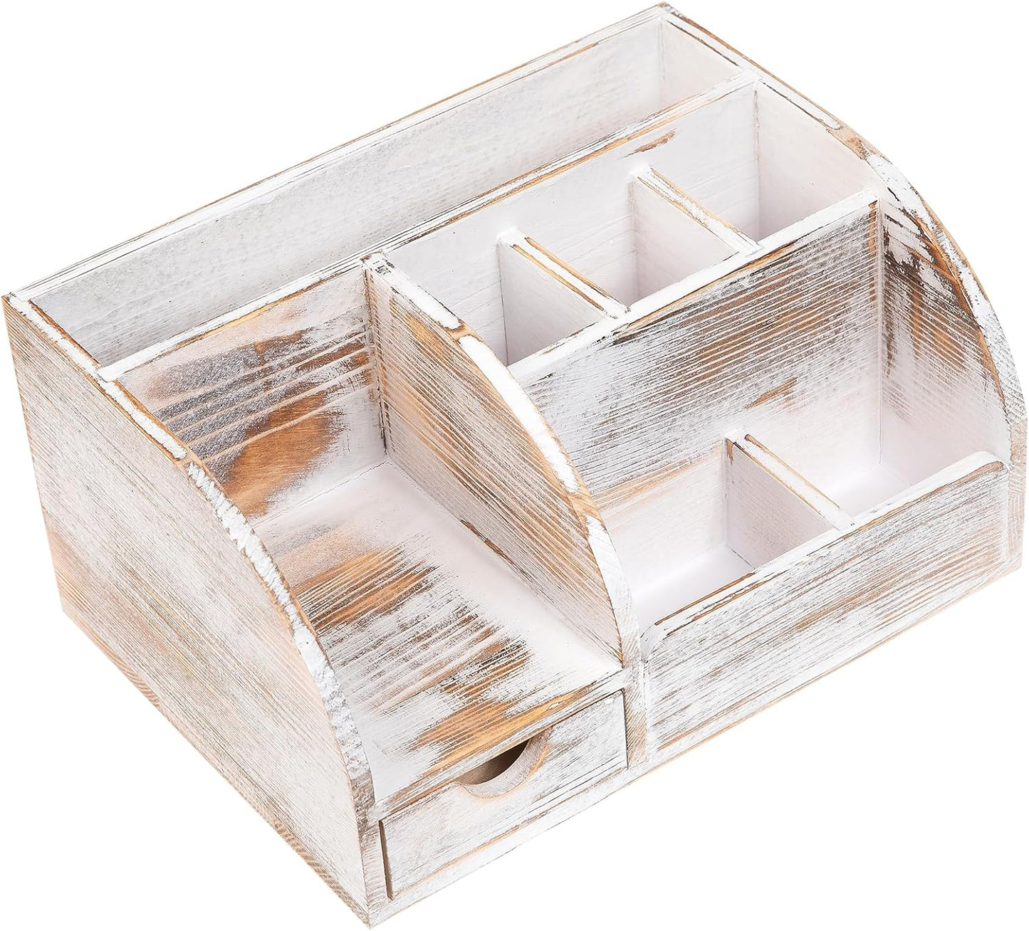 VERGOODR Office Desk Drawer Supply Organizer and Accessories, Wood Desk Organizer with 6 Compartments & 1 Drawer Binders Folder Papers Holder Pen Holder Office Desktop File Organizer (Washed white)