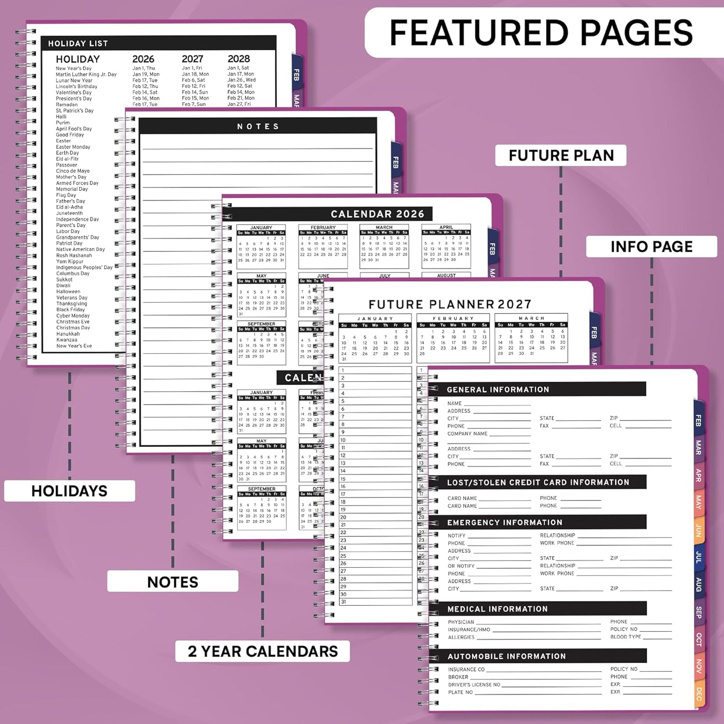 Ensight 2026 Appointment Book and Planner 6.5" x 8.5" Large Hourly Weekly Daily Schedule Book with Tabs, 30 Minute Time Slots, Magenta Calendar Organizer Jan 2026–Dec 2026 Appointment Planner - Magenta