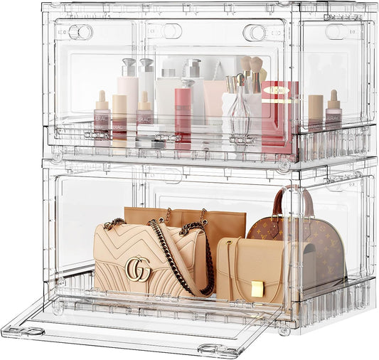 BROVIEW 160Qt Clear Stackable Storage Bins with Lids and Wheels, Shiny Plastic Storage Bins, Foldable PET Drawer Closet Organizers and Storage Cabinets Display Box for Home Craft Makeup, 2 Pack