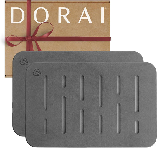 Dorai Home Bath Stone Mat 23.6"x15.4" (2-Pack) – Quick-Dry, Non-Slip Diatomite Stone Bath Mat, Rain Slate