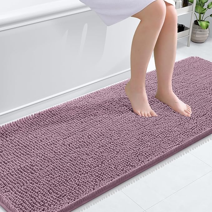 OLANLY Bathroom Rugs 70x24, Extra Soft Absorbent Chenille Bath Rugs, Rubber Backing Quick Dry, Machine Washable Bath Mats for Bathroom Floor, Tub and Shower, Home Decor Accessories, Deep Plum