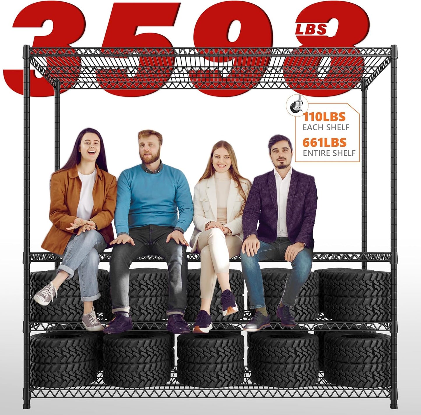 REIBII 82.6" H*60''W*17.7" D Steel Heavy Duty Wire Shelving with Wheels, 6-Tier Adjustable Storage Shelves 3598LBS Commercial Metal Shelves for Pantry, Garage, College Dorm School Industrial Shelving