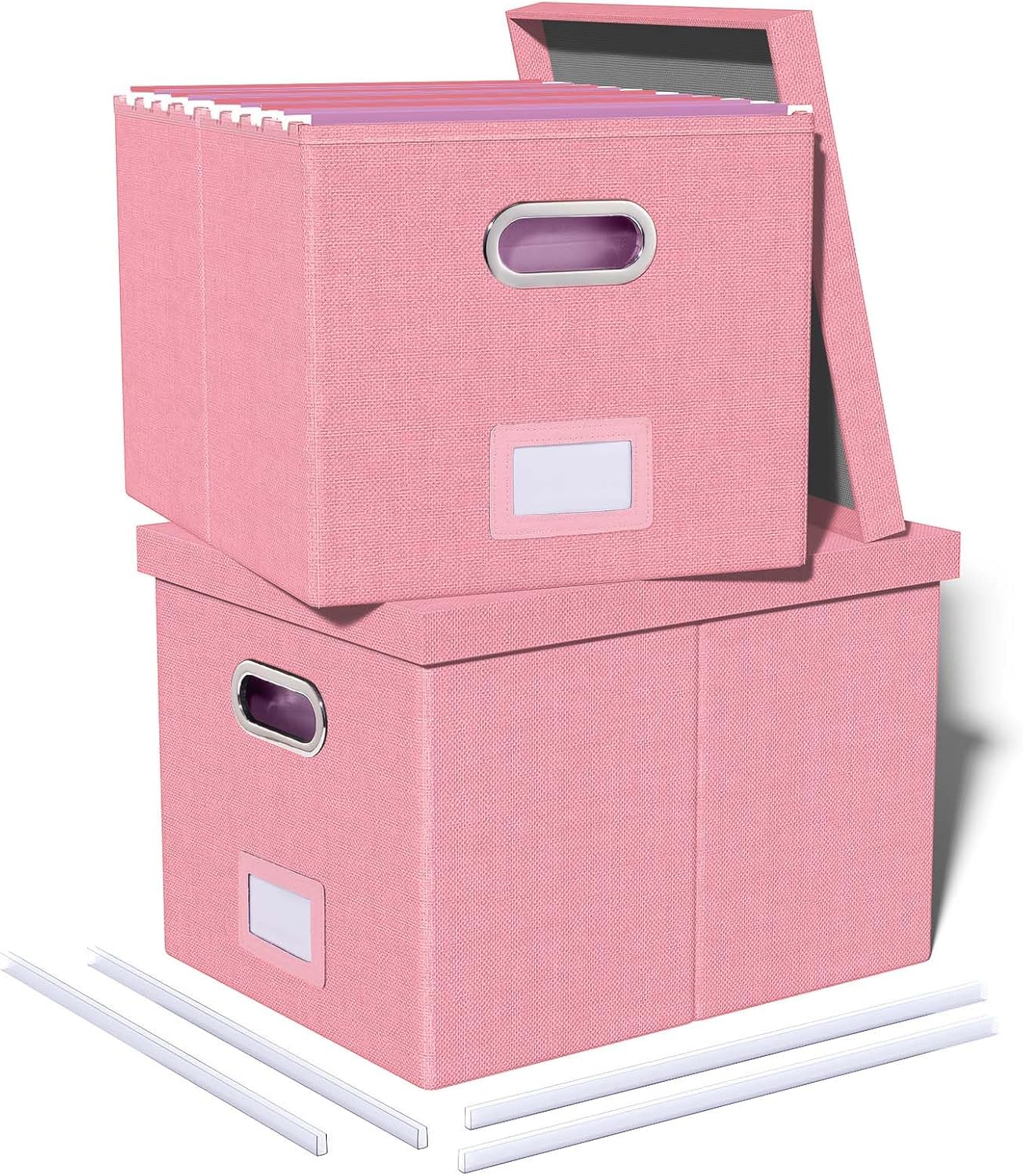 Oterri 2 Pack File Storage Organizer, Filing Box, Portable File Box with Lid, Fit for Letter/Legal File Folder Storage, document organizer, New-pink