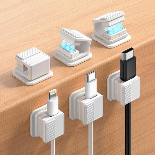 6 Pack Magnetic Cable Clips, Glow in The Dark Cable Holders, GolbinBox Cord Organizer with Shockproof Silicone, Fits up to 8mm Adhesive Cord Clips for Desk, Wall, Nightstand, Car, Home, Office, White