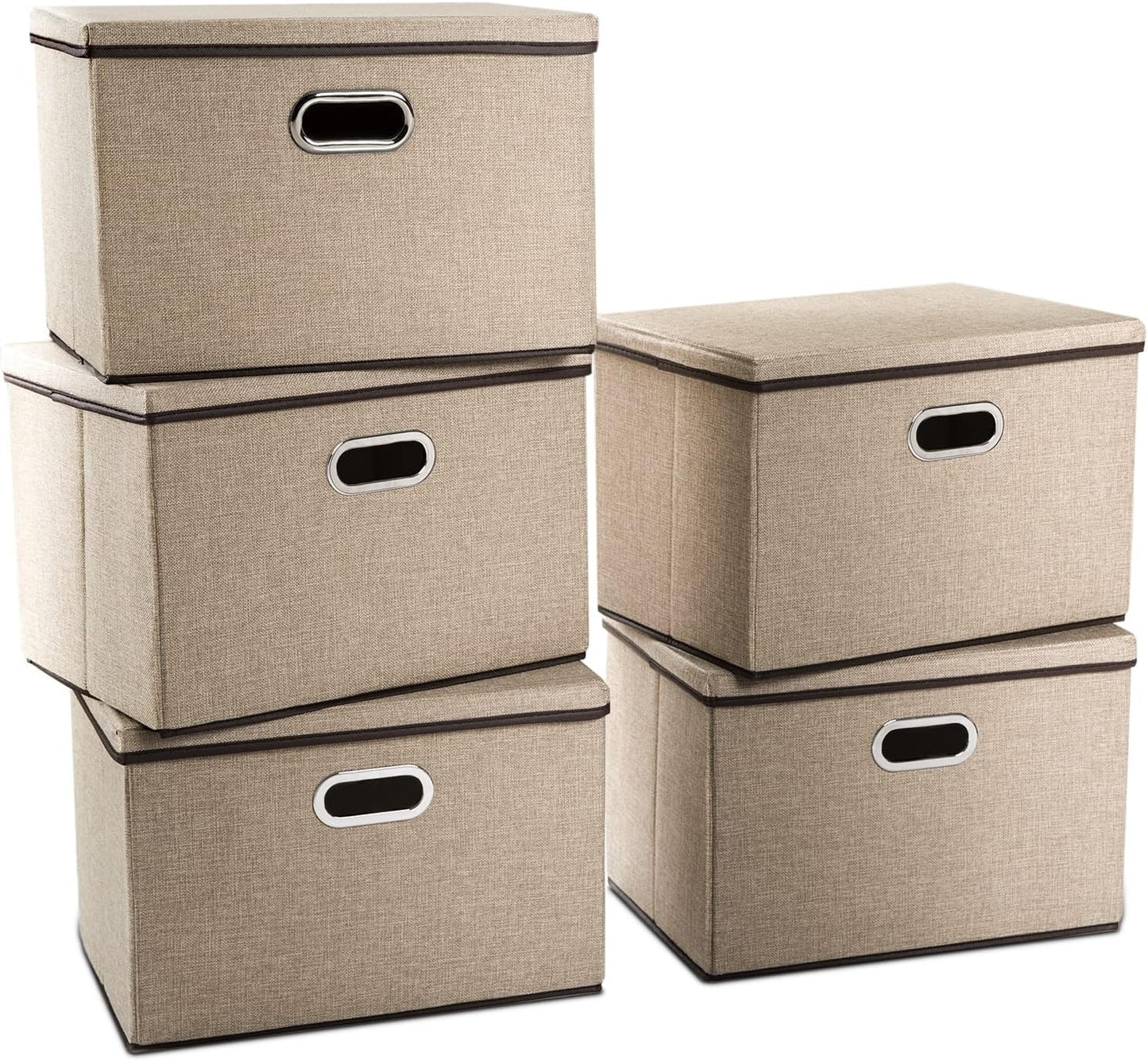 PRANDOM Extra Large Collapsible Storage Bins with Lids [5-Pack] Linen Fabric Foldable Storage Baskets Boxes Organizer Containers Cube with Cover for Bedroom Closet Office Nursery (22.8x15.75x13.8)