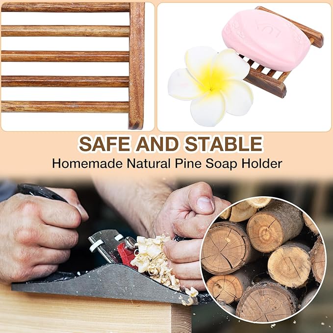 Amyhill 25 Pcs Bamboo Wood Soap Dish Bulk Bathroom Wooden Soap Holder Savers Self Draining Dishes Handcraft Tray, 3.3 x 3.3 x 0.67 Inch (Charcoal Color)