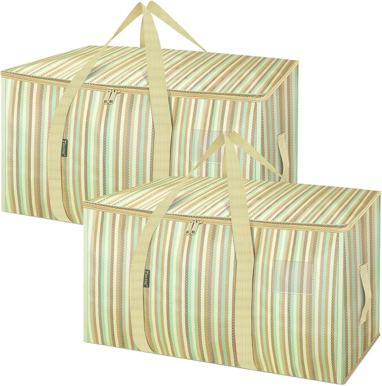 BALEINE 2-Pack Oversized Moving Bags with Reinforced Handles, Heavy-Duty Storage Tote for Clothes, Moving Supplies (Color Strip, 2-Pack)