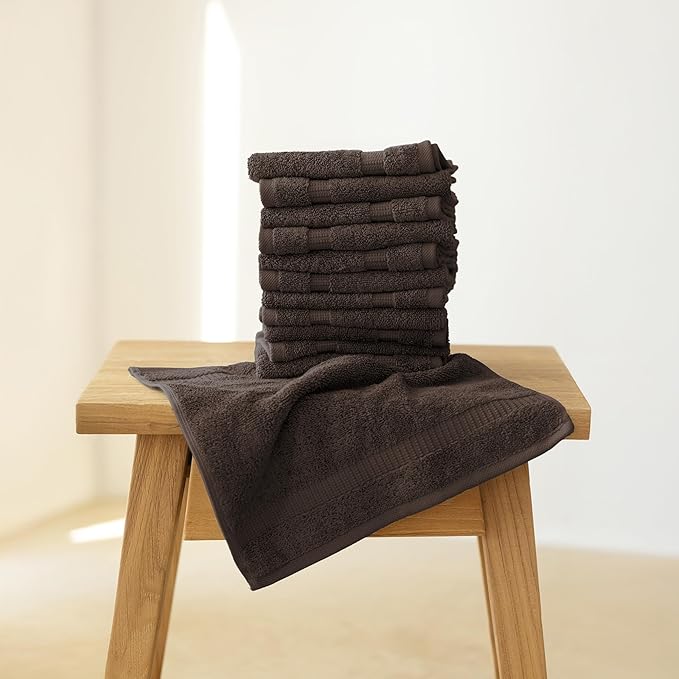 SALBAKOS 100% Turkish Cotton Washcloth Set of 12 13x13 inch | Heirloom Quality | Hotel & Spa Collection | Ultra Soft, Super Absorbent, Washcloth Towels | Made in Turkey (Chocolate, 12 Washcloths)