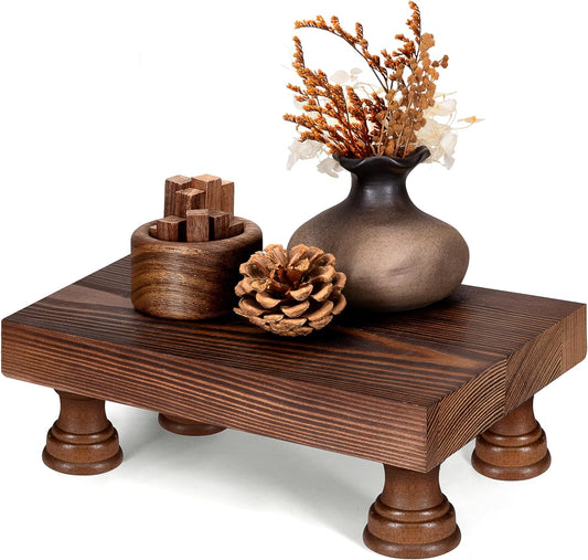 EOSAHR Farmhouse Pine Wood Risers for Decor in Kitchen & Bathroom - Risers Display Stands for Home Decor - Stylish Perfume Organizer for Placing Soap Dispenser on Small Vanity (Brown, 8.5")