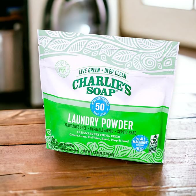 Charlie’s Soap Laundry Powder (50 Loads, 1 Pack) Hypoallergenic Deep Cleaning Washing Powder Detergent – Eco-Friendly, Safe, and Effective