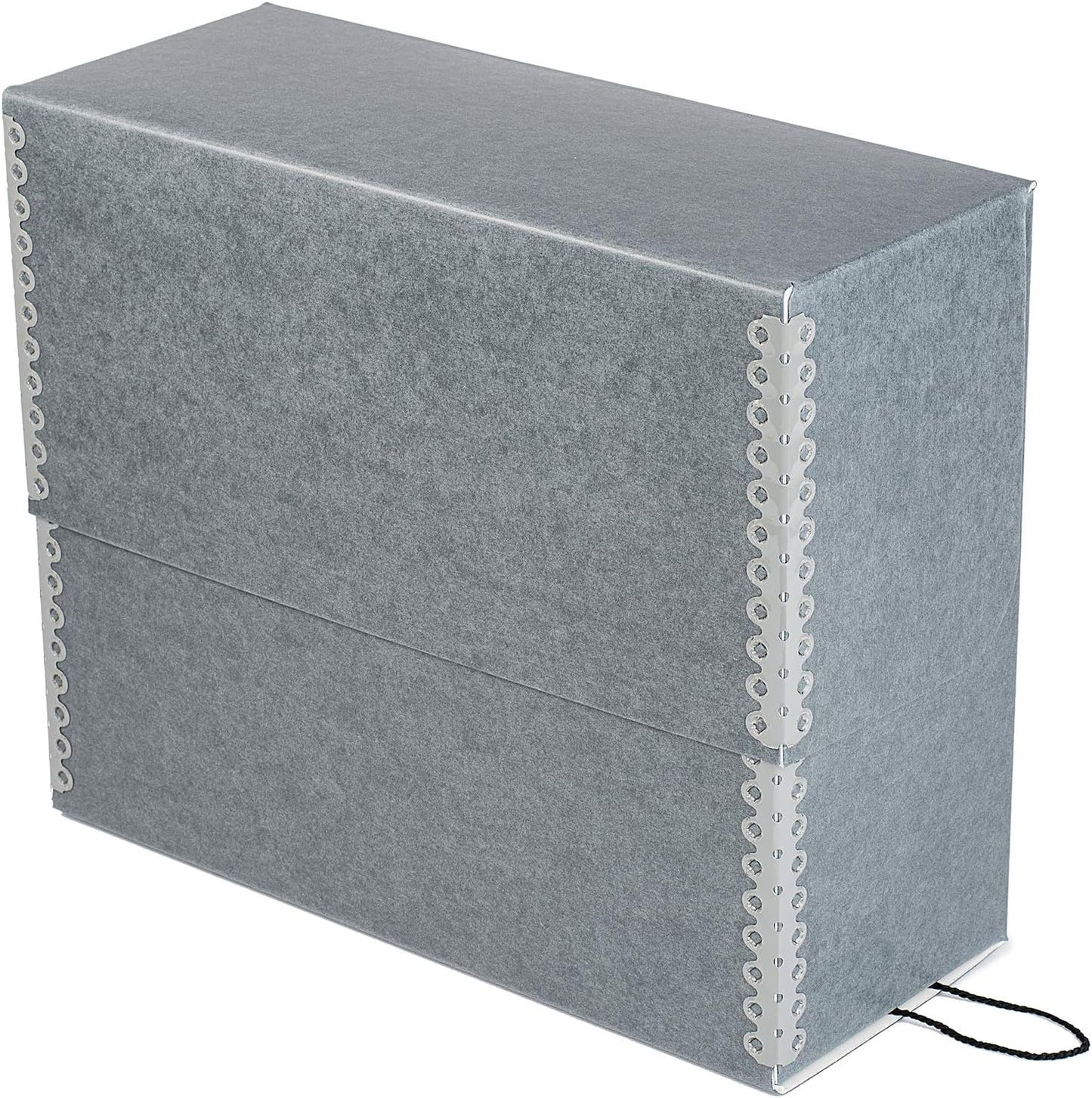 Lineco Archival Document Storage Box with Metal Edge, Acid-Free Gray Boxboard, Organize Files, Prints, Photos, Letter-Sized Case 12.5" x 10.5" x 5" Wide with 12 Folders