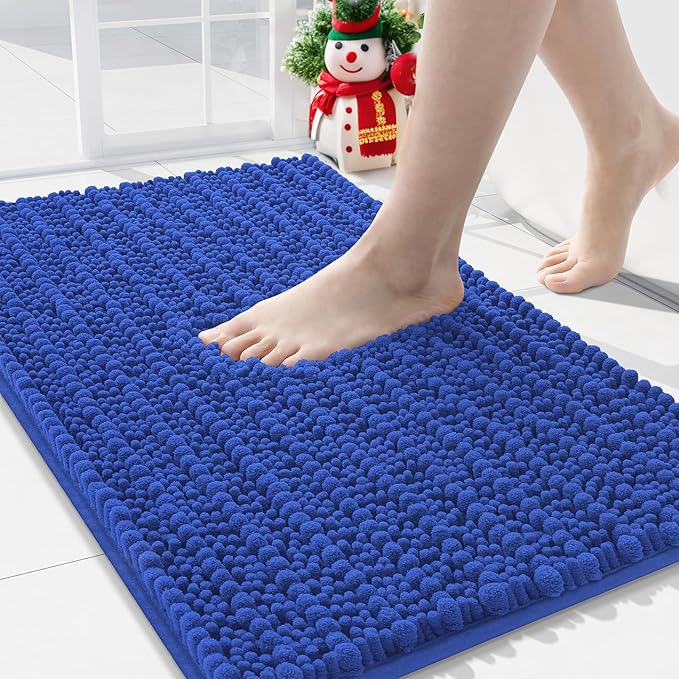 Arotive Luxury Chenille Bathroom Rug Mat, Extra Soft Thick Absorbent Shaggy Bath Rugs, Non-Slip Machine Wash Dry, Plush Bath Mats for Bathroom, Shower and Tub, 30x20, Dark Blue