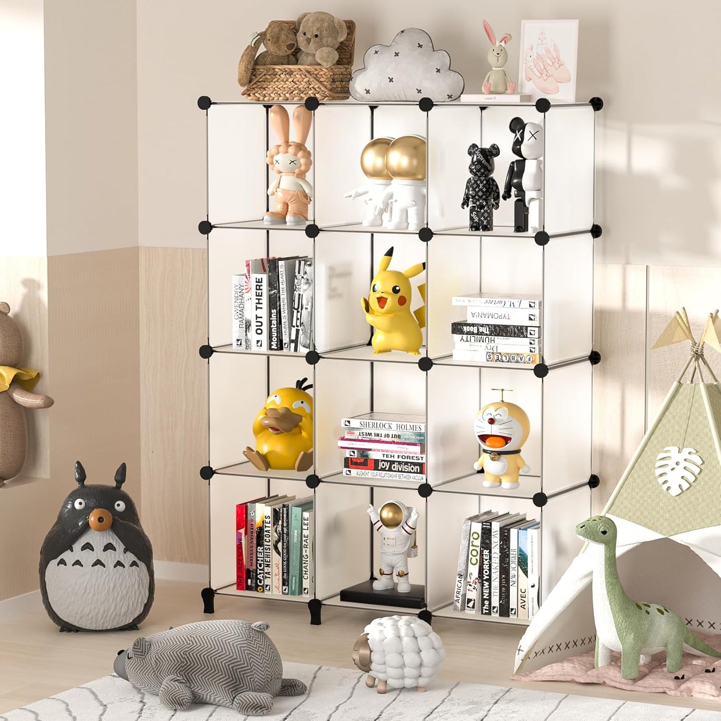 Cube Shelves, 12 Cubby Storage Organizer,DIY Closet Organizers and Storage Shelves for Bedroom,Stackable Closet Shelves for Clothing Storage,Book Shelf, Toy Organizers and Storage, Transparent White