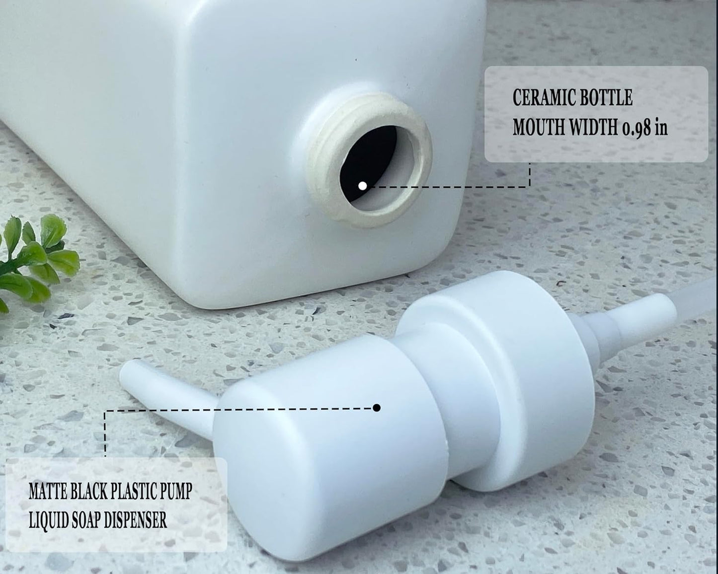 Soap Dispenser for Bathroom & Kitchen, Ceramic with Plastic Pump, Simple Style (White Rectangular)