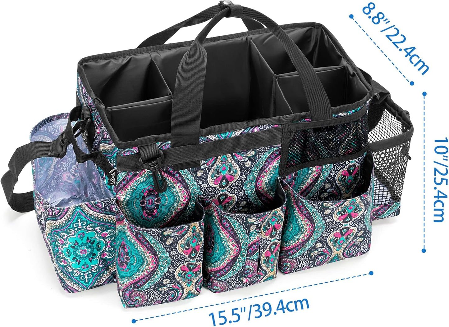 LoDrid Wearable Cleaning Caddy Bag with 4 Foldable Dividers, Cleaning Supply Organizer with Shoulder Strap and Side Handles for Cleaners & Housekeepers, Totem