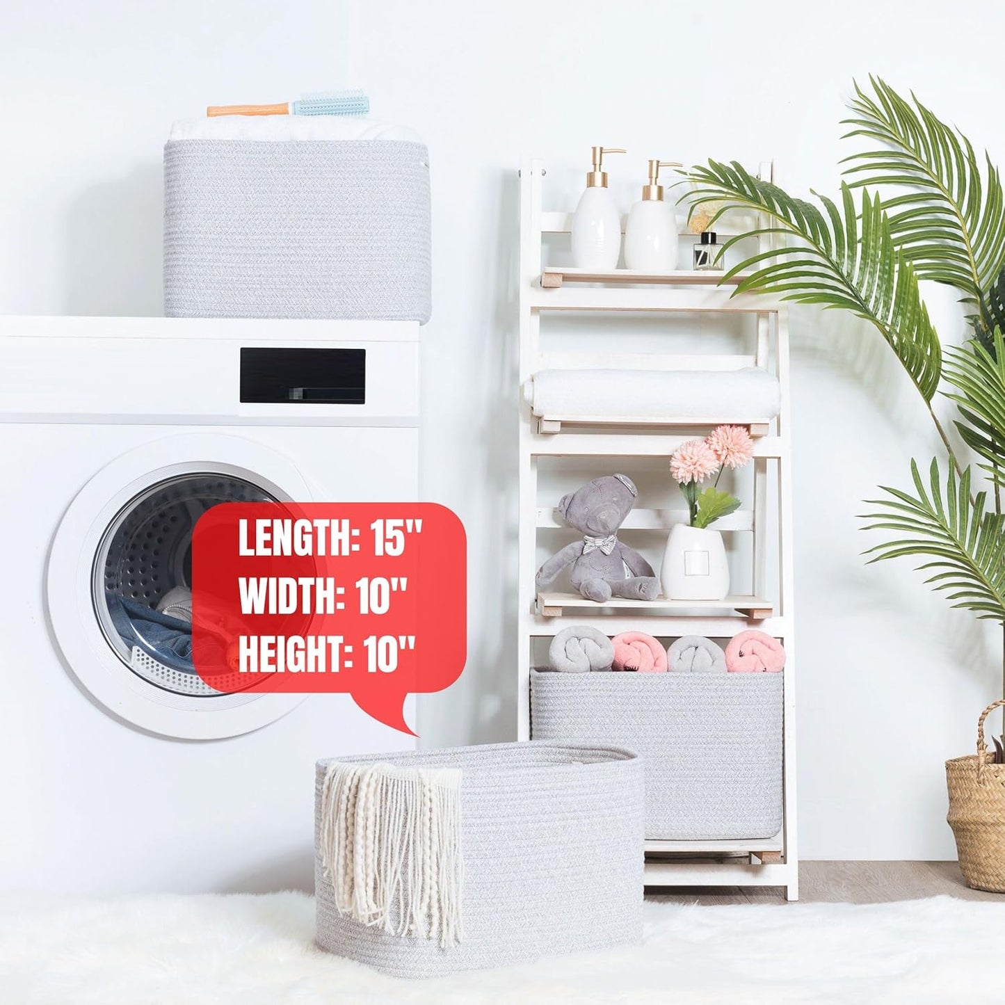 MINTWOOD Design 3-Pack Decorative Woven Storage Baskets for Shelves, Cube Bin Box for Organizing Books, Shoes, Dog Toys, Pantry Closet and Living Room Organizer, Light Gray Mix