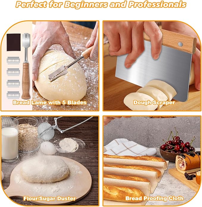 Large Sourdough Bread Baking Supplies, 10 Inch Round &12 Oval Banneton Bread Proofing Basket, Sourdough Starter Kit for Making Baking Fermentation