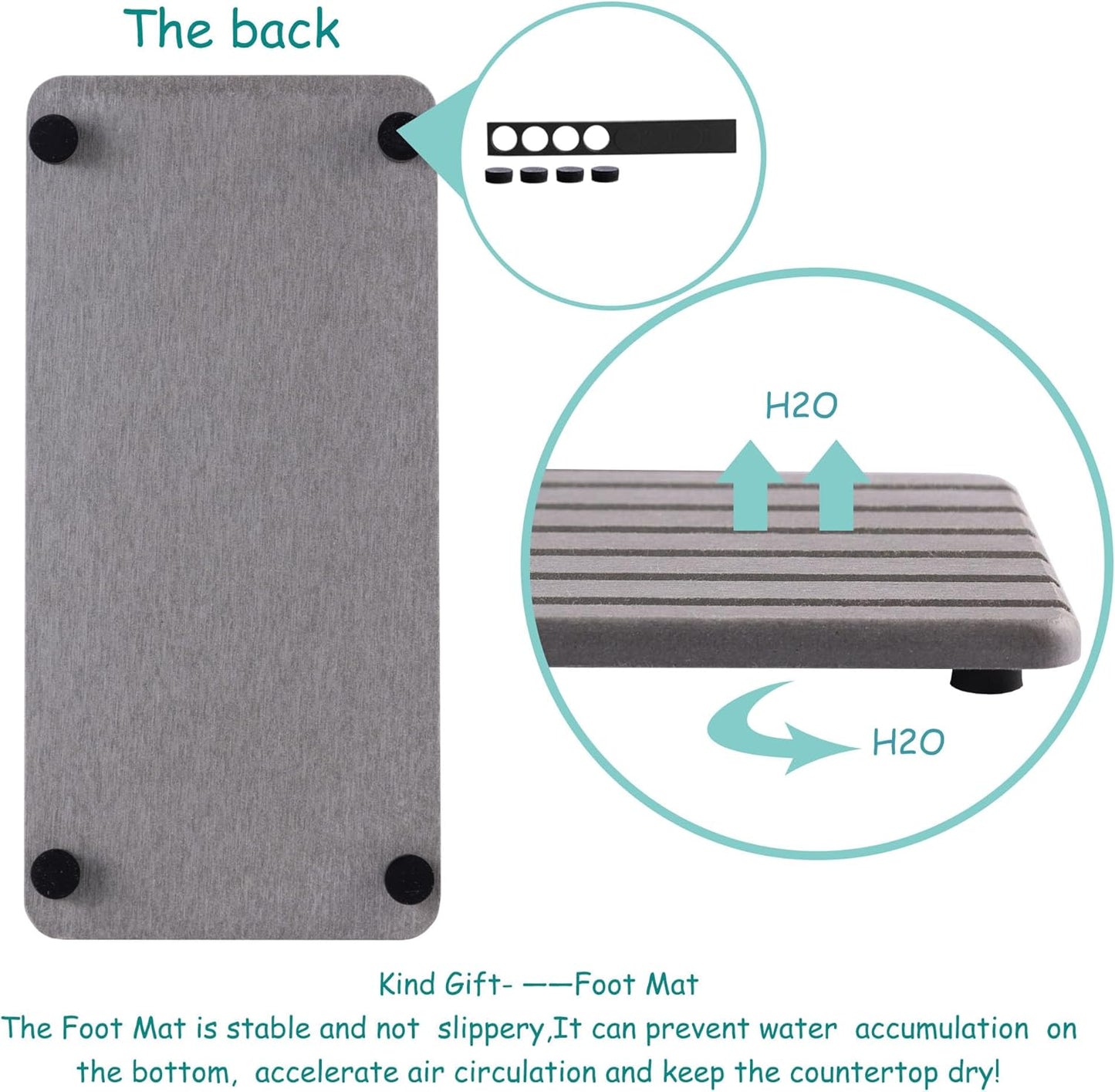 2 PCS Water Absorbent Diatomite Coasters Rectangle, Grooved Design, Water Absorbing Stone Used for Hand Soaps & Plants & toiletries in The Modern Home