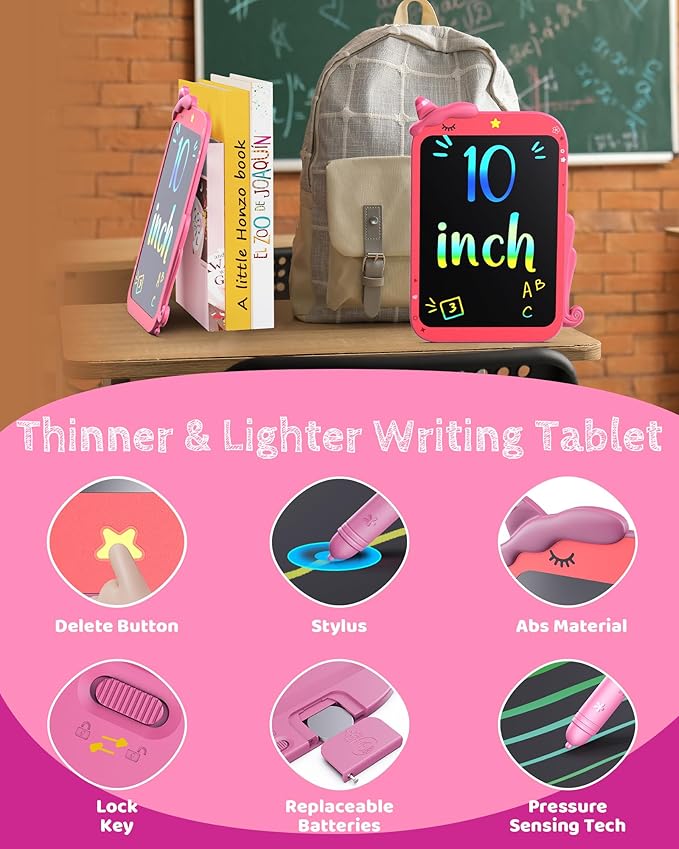 TEKFUN Toddler Boy Toys, LCD Writing Tablet for Kids, Doodle Board Dinosaur Toys, Travel Essentials Toys for 3 4 5Year Old Boys Girls, Easter Birthday Christmas Gifts (10inch Rosepink)