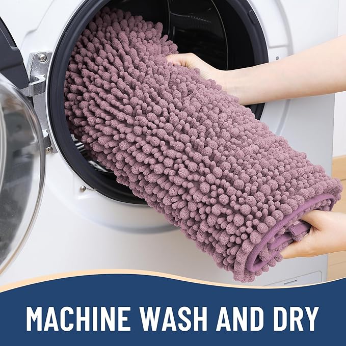 Arotive Luxury Chenille Bathroom Rug Mat, Extra Soft Thick Absorbent Shaggy Bath Rugs, Non-Slip Machine Wash Dry, Plush Bath Mats for Bathroom, Shower and Tub, 24x16, Deep Plum