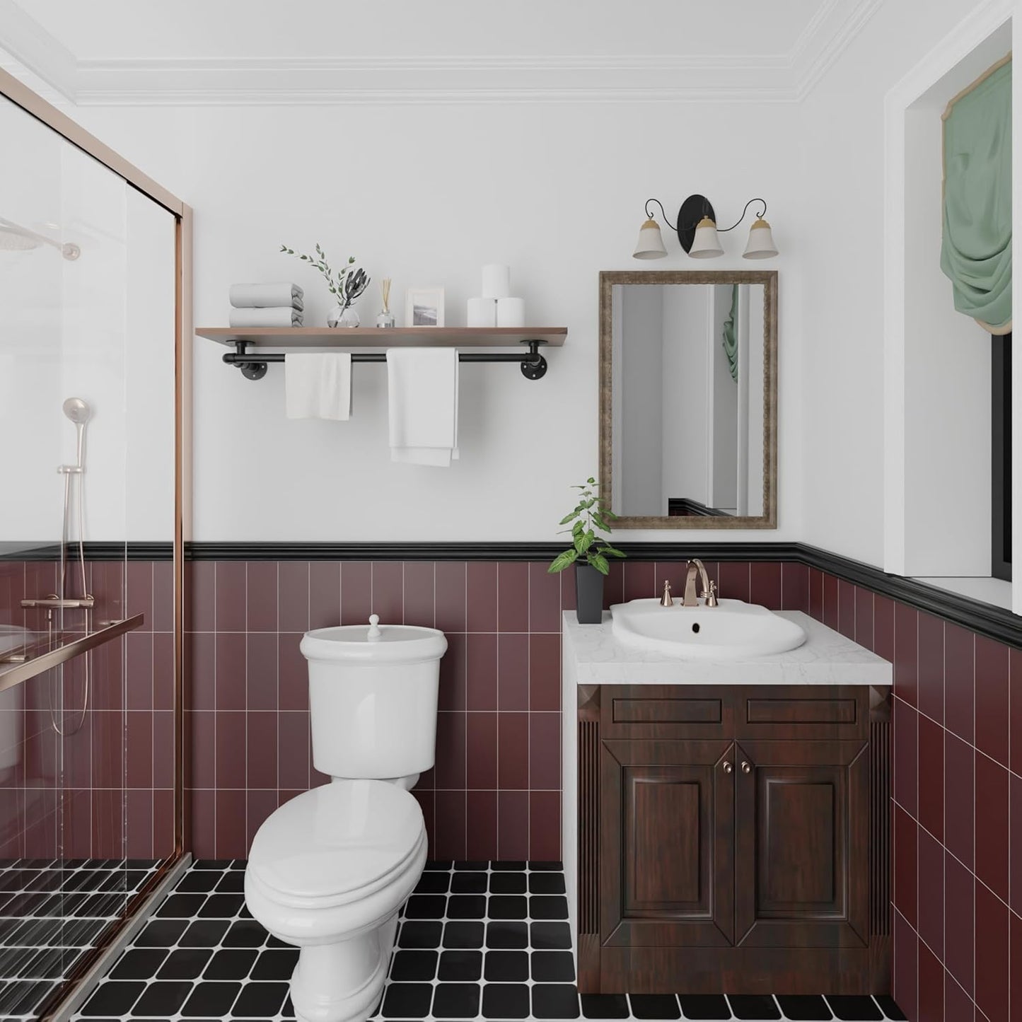 Clothes Rack 42in, Wall Mounted Garment Rack with Real Walnut Wood Shelf, Heavy Duty Hanging Clothes Rack, Multi-Purpose Hanging Rod, Space-Saving Closet Storage